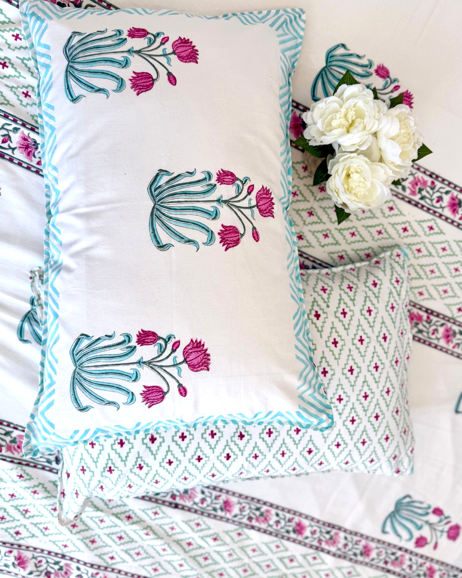 Blue Red Floral Anokhi Bedsheet