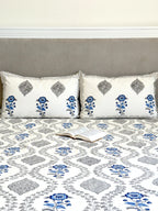 Blue Gray Floral Anokhi Bedsheet