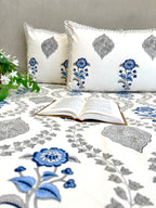 Blue Gray Floral Anokhi Bedsheet