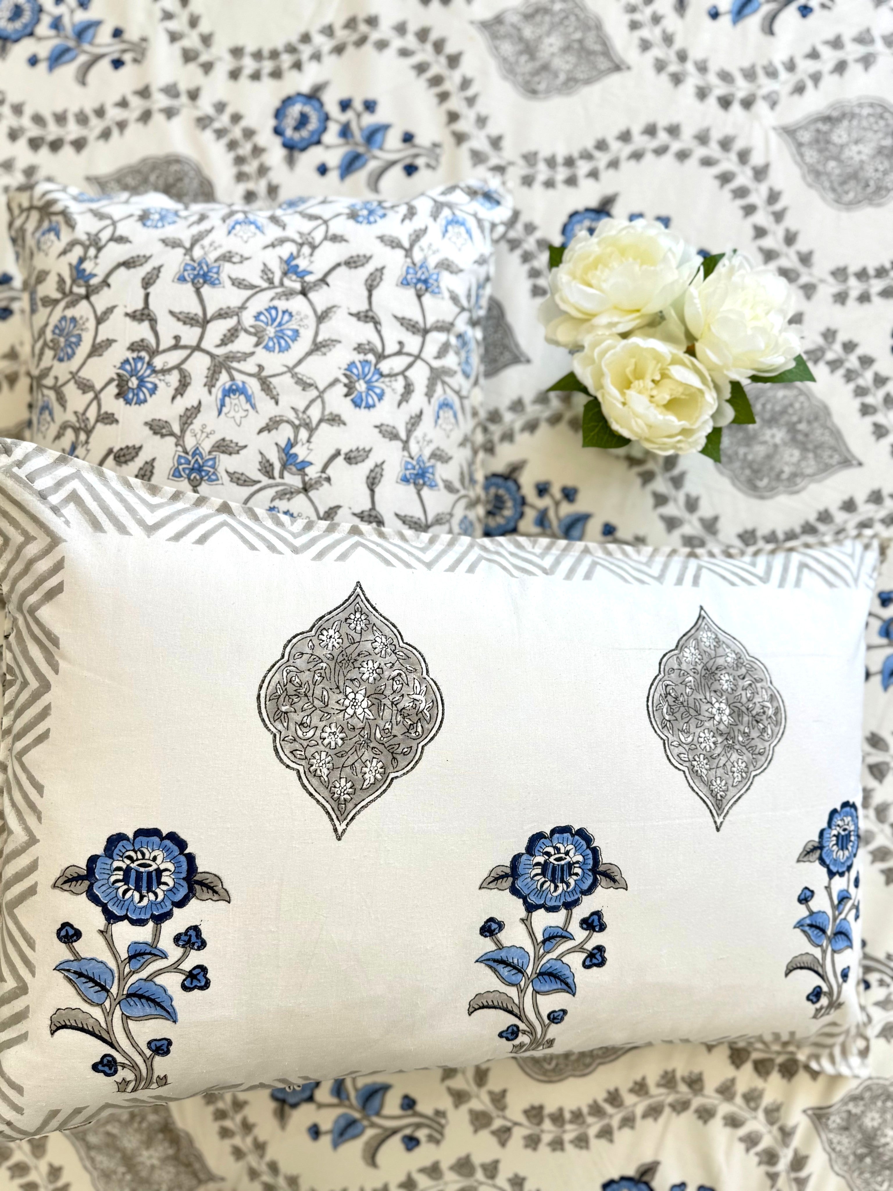 Blue Gray Floral Anokhi Bedsheet