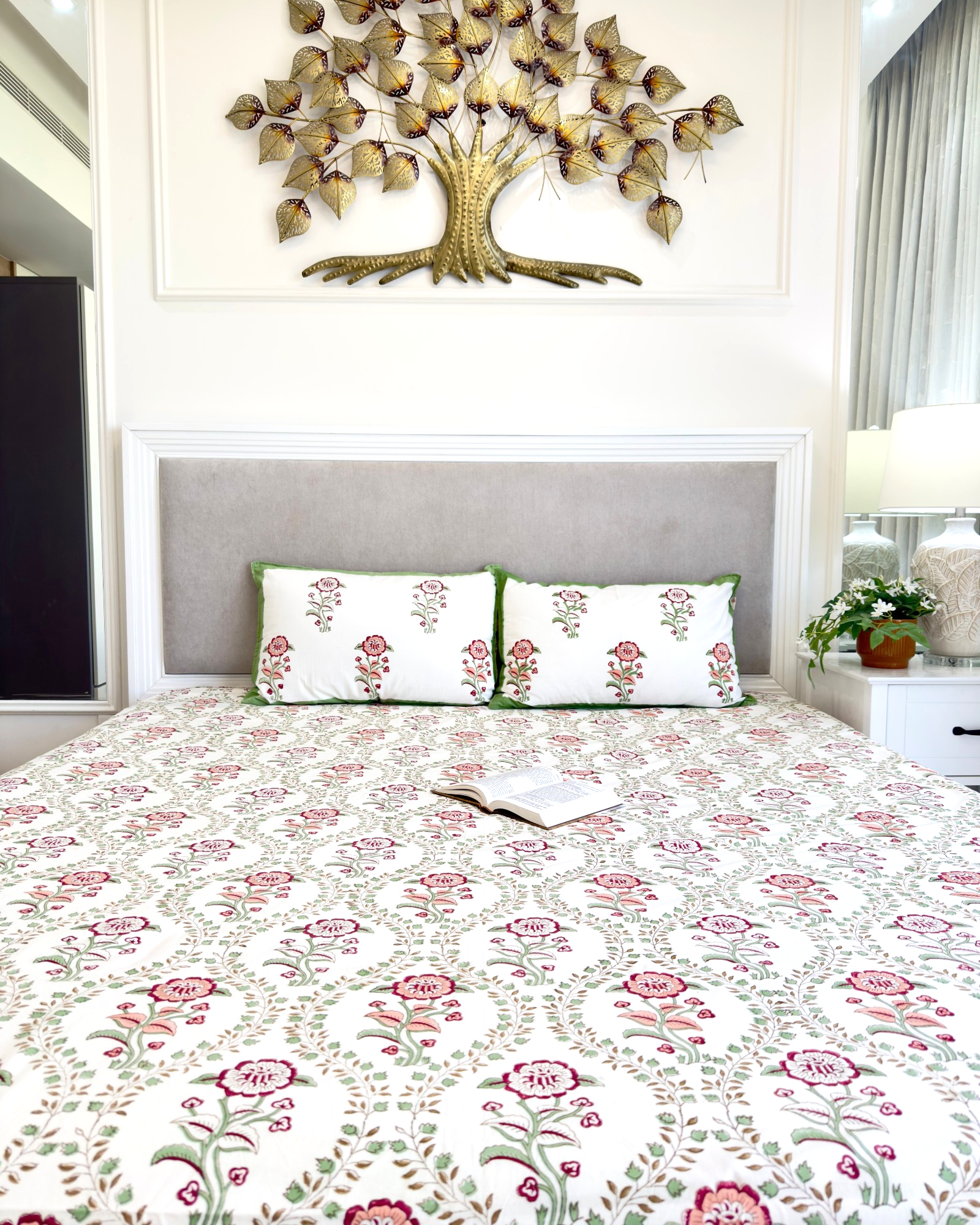 Red and Green Floral Anokhi Bedsheet