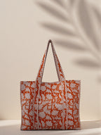 Orange & White Floral Tote Bag