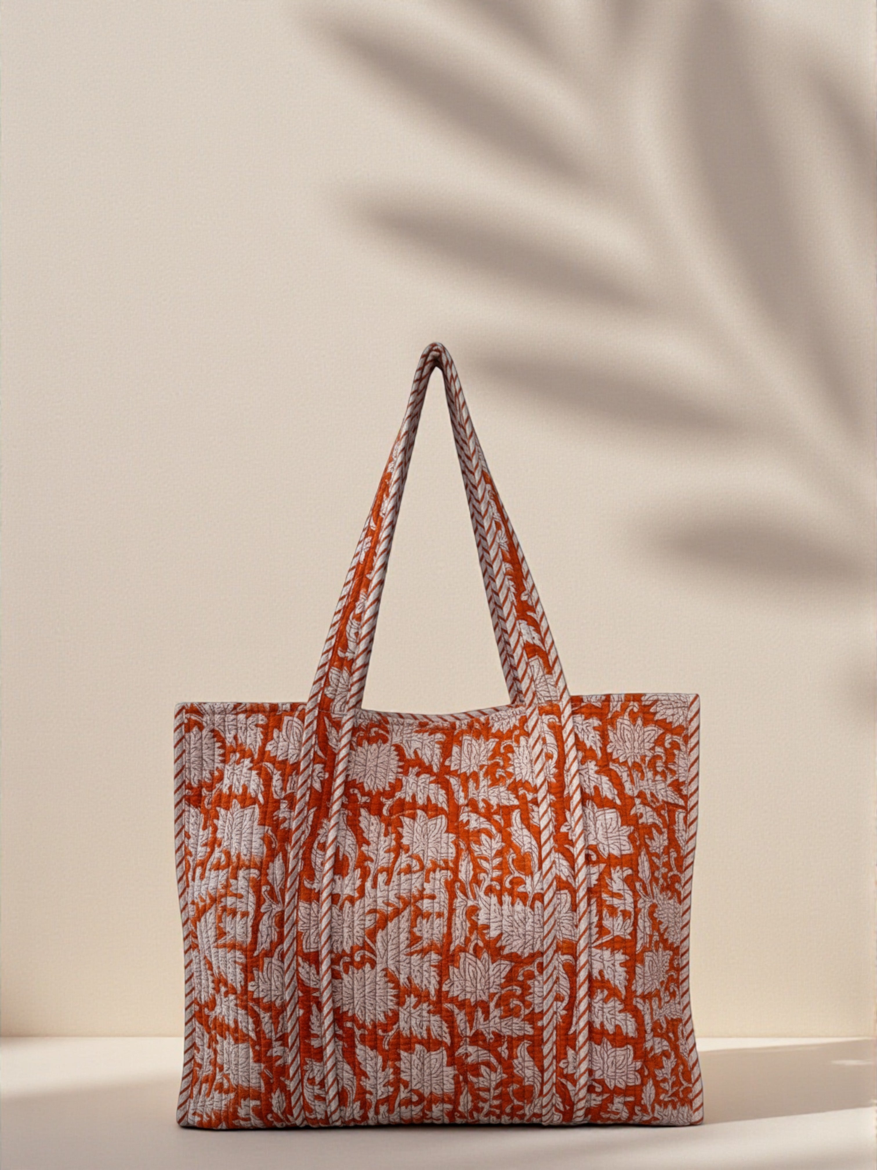 Orange & White Floral Tote Bag