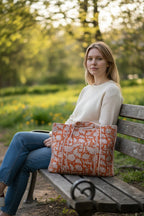 Orange & White Floral Tote Bag