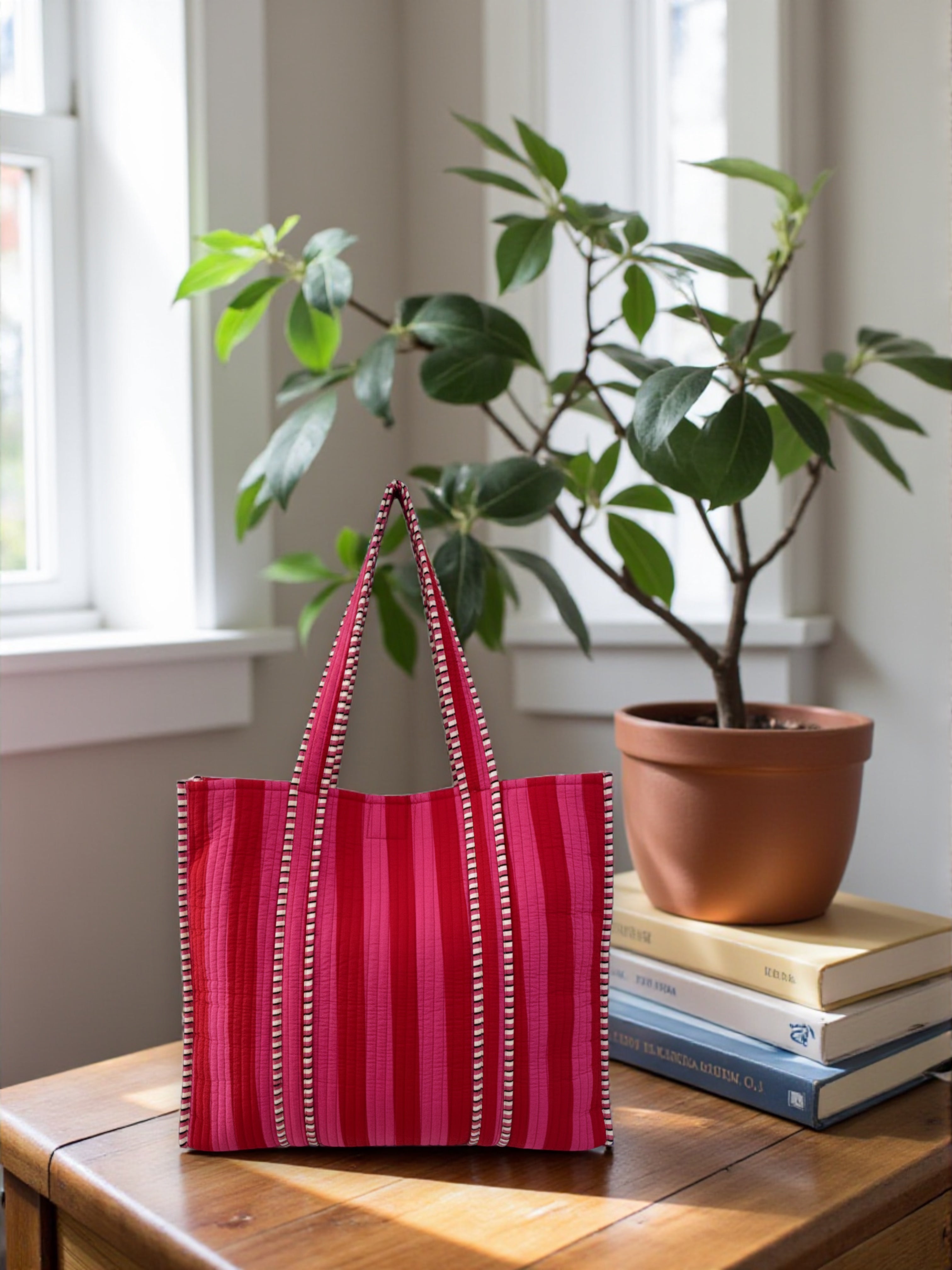 Pink & Red Stripe Tote Bag