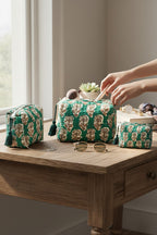 Green Floral 3 Piece Travel Kit Organizers