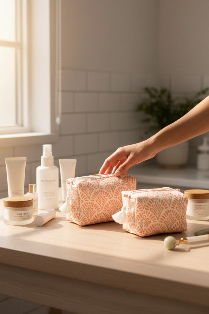 Orange & White 3 Piece Travel Kit Organizers