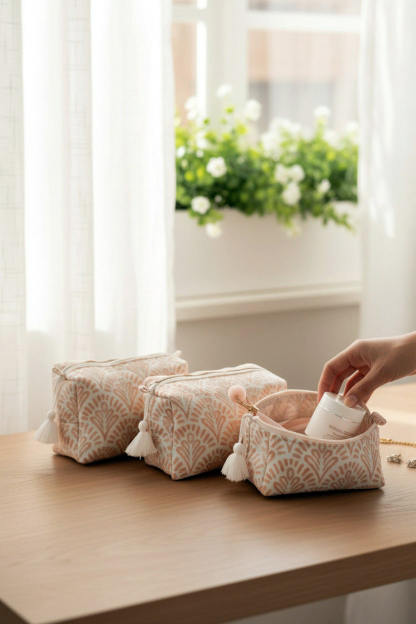 Orange & White 3 Piece Travel Kit Organizers