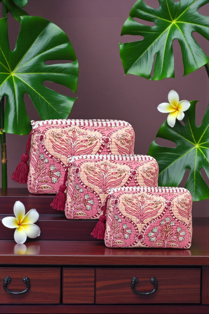 Pink Floral 3 Piece Travel Kit Organizers