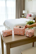 Peach Floral 3 Piece Travel Kit Organizers