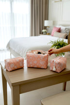 Peach Floral 3 Piece Travel Kit Organizers
