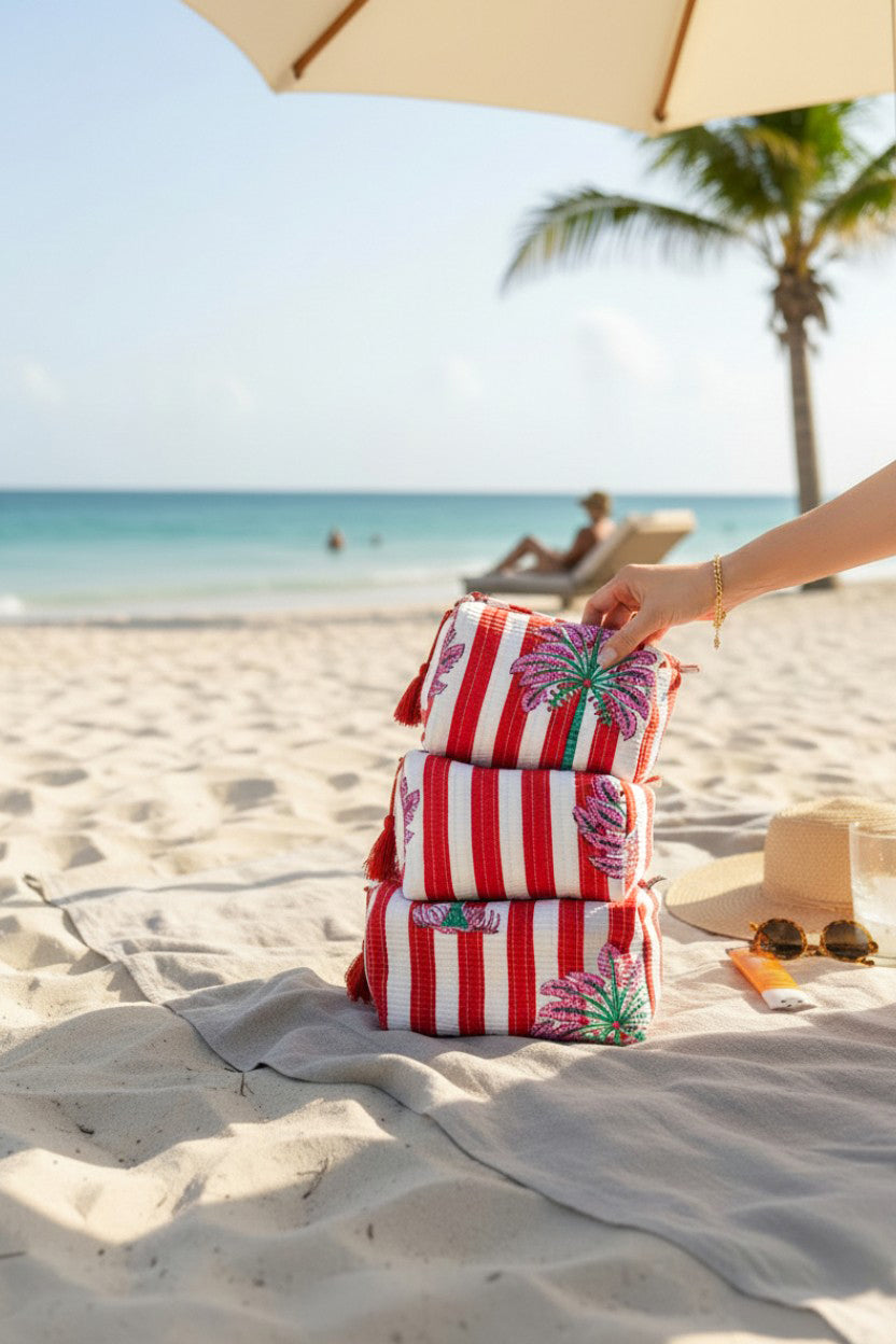 Red & White 3 Piece Travel Kit Organizers