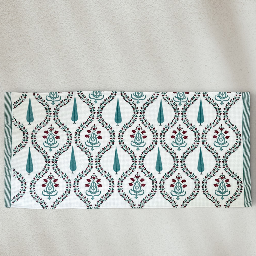 Handblock Printed Waffle Bath Towel
