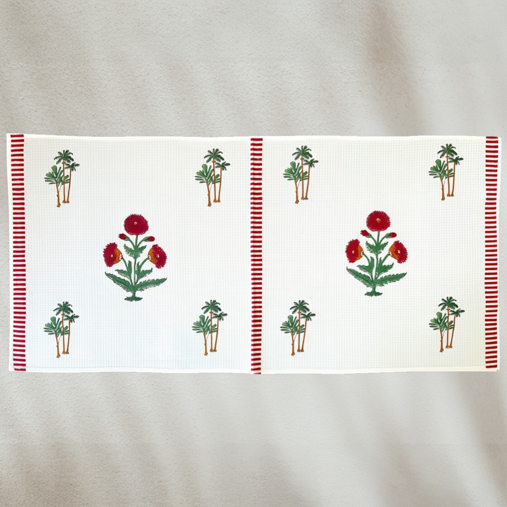 Handblock Printed Waffle Bath Towel