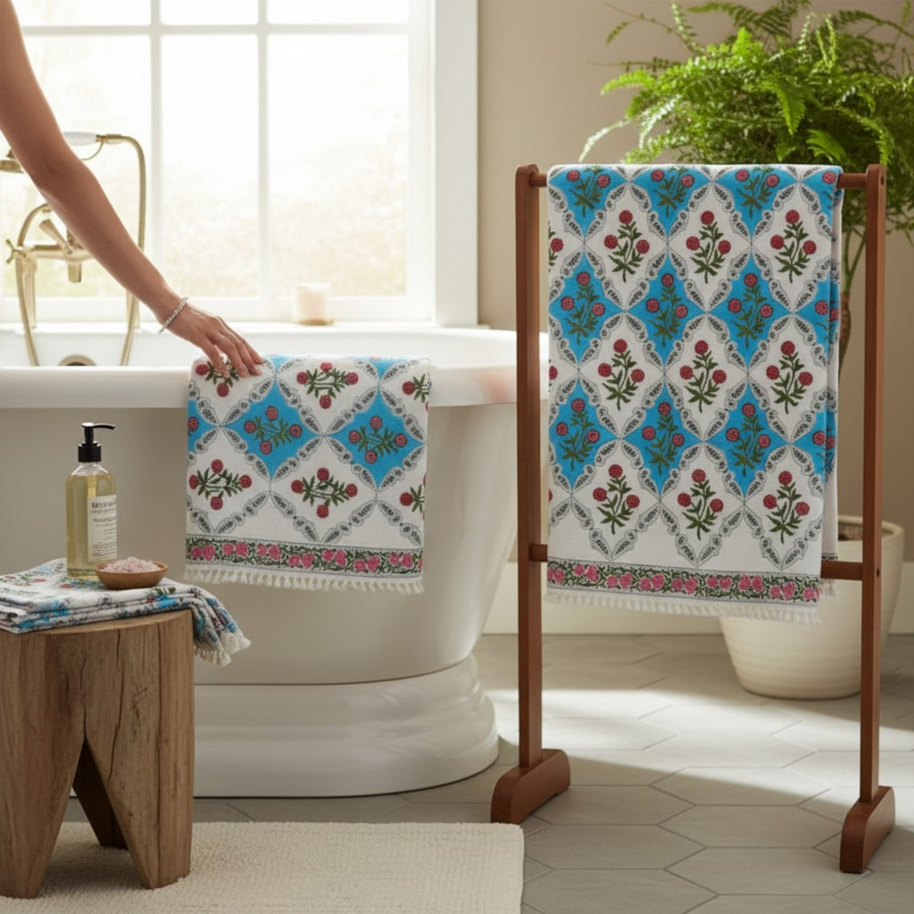 Handblock Printed Cotton Towel Set