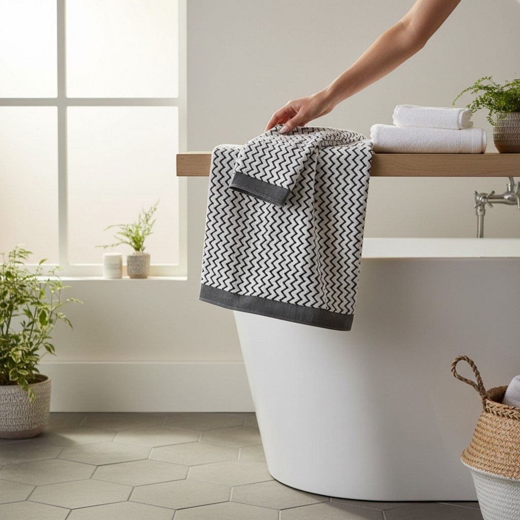 Handblock Printed Waffle Bath Towel