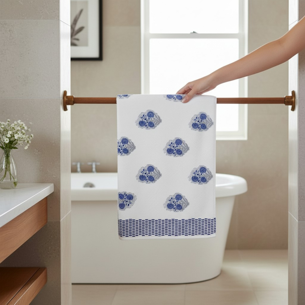 Handblock Printed Waffle Bath Towel