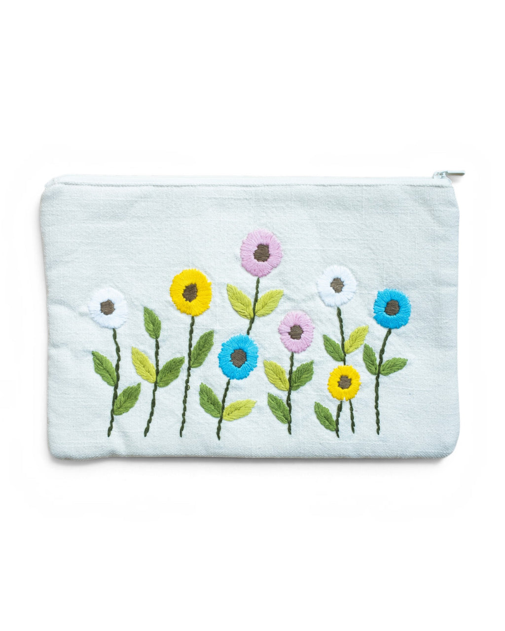 White Floral Hand Embroidered Pouch