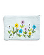 White Floral Hand Embroidered Pouch