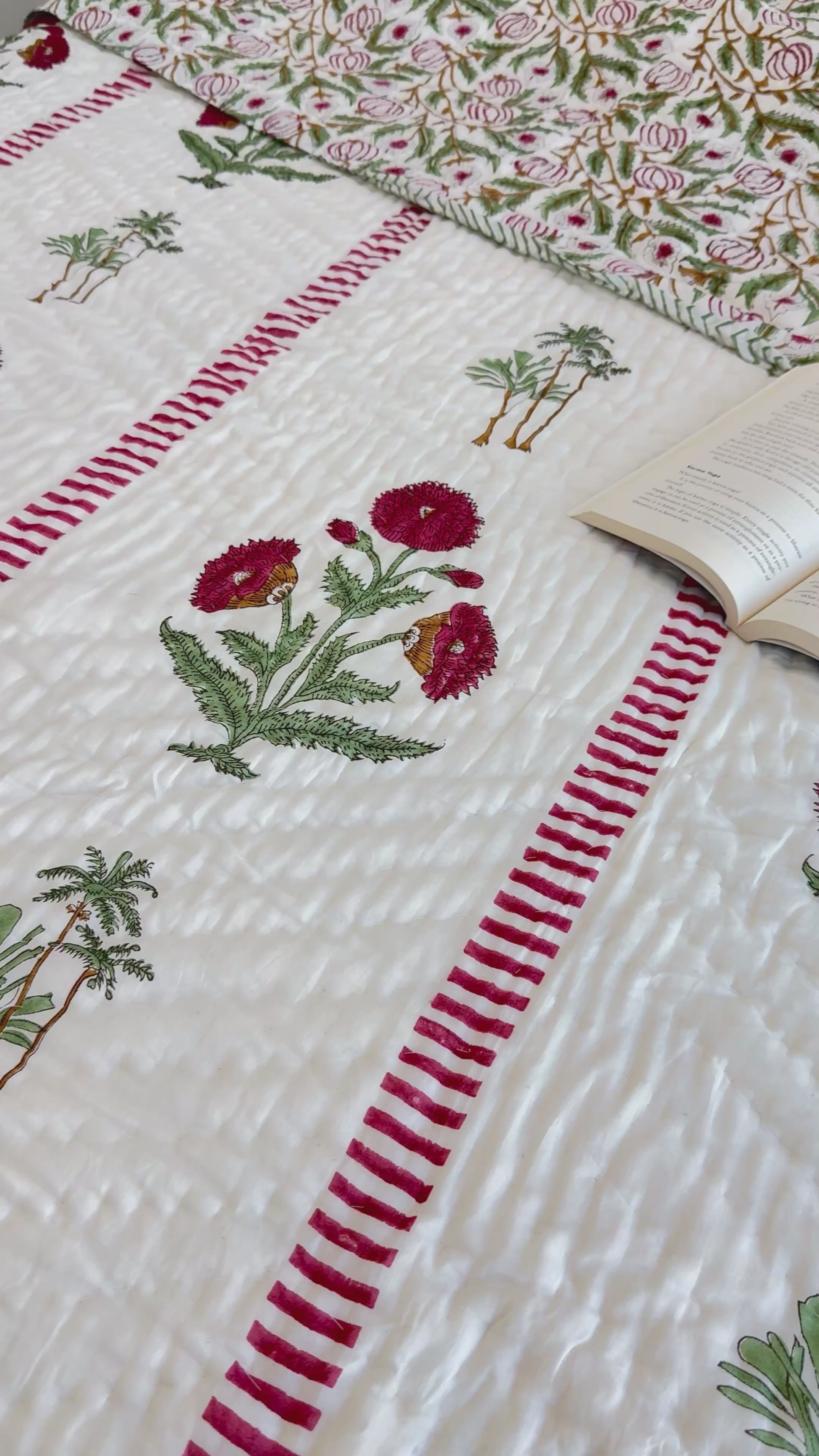 Handblock Print (Reversible) Mulmul Quilt – Red Floral