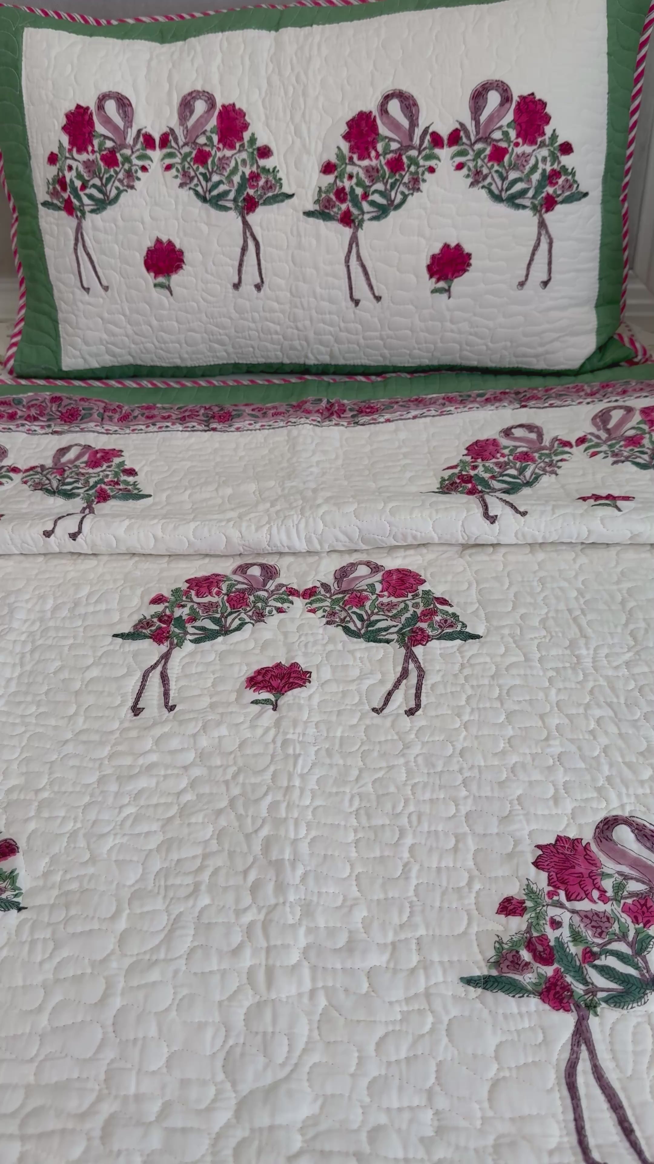 Handblock Printed (Reversible) Quilted Bedspread - Red Roses